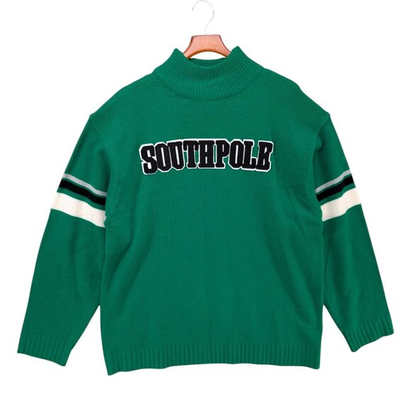 Southpole Chunky Knit Sweater Mens Green Mock Neck Y2K Streetwear Size XL - Picture 1 of 8